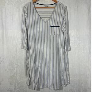 Soma Night Shirt Medium Gray Striped Short Sleeve Knee Length Pajama Nightgown